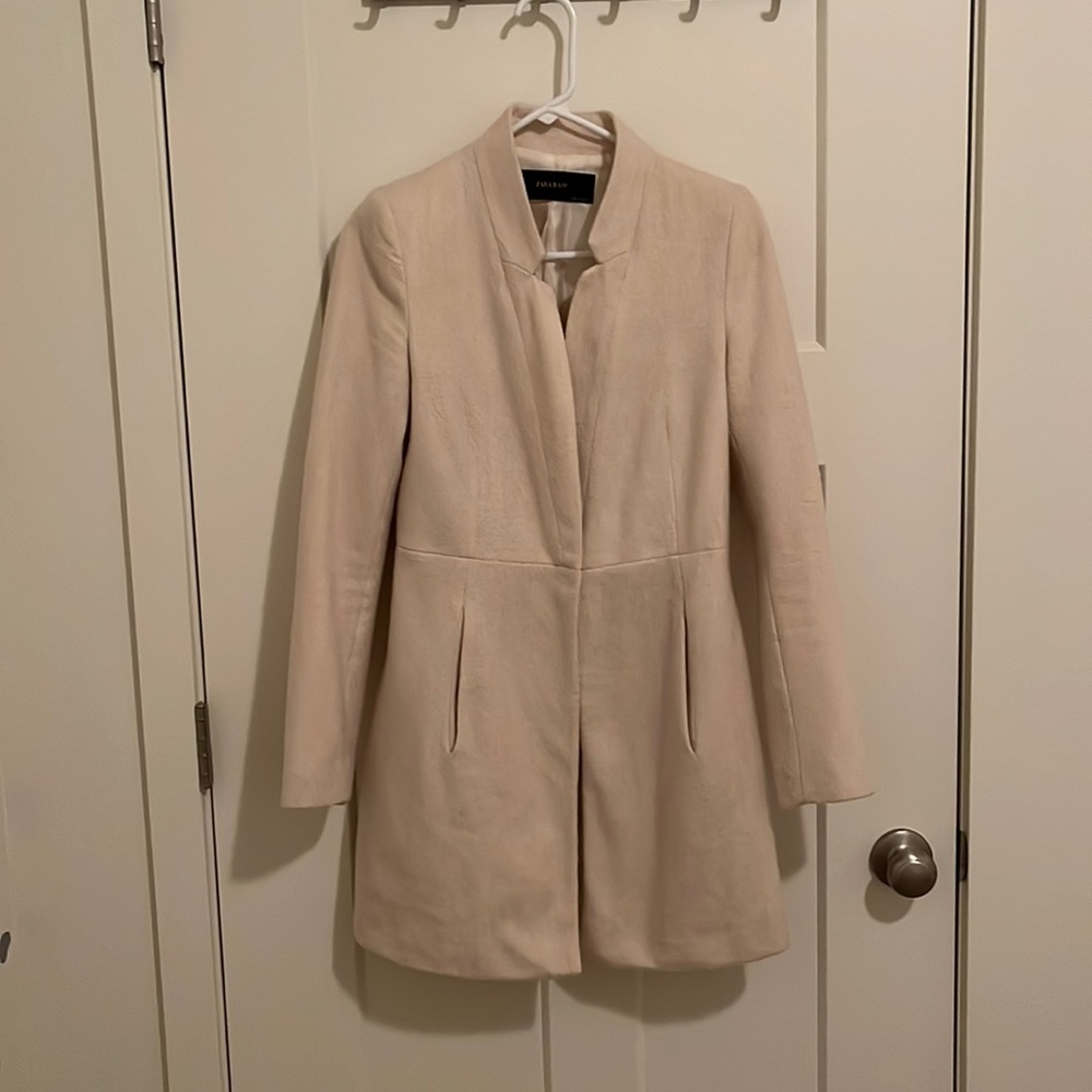 Zara wool blend coat in beige.